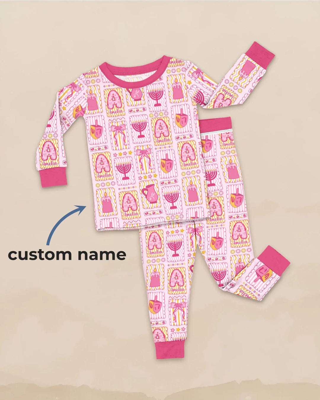 Custom Name Hanukkah Wonderland Two Piece Long Sleeve Pajama Set