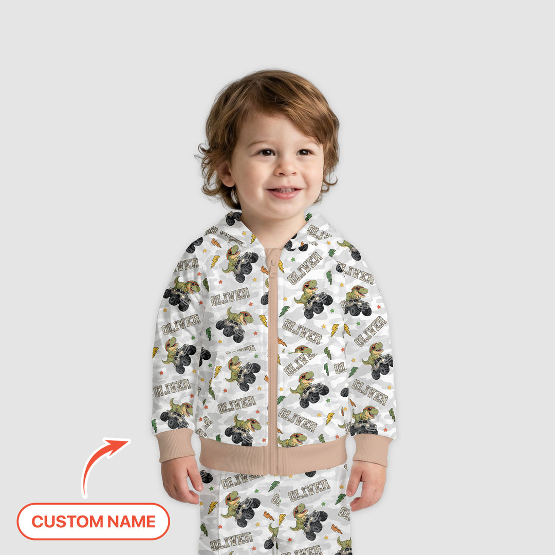 Custom Name Camo Trucker Dino Zip Hoodie