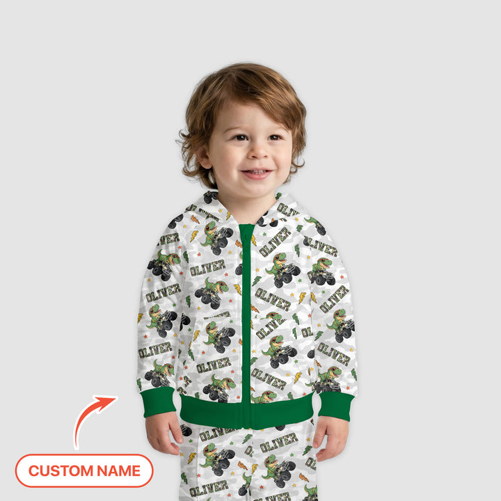 Custom Name Camo Trucker Dino Zip Hoodie