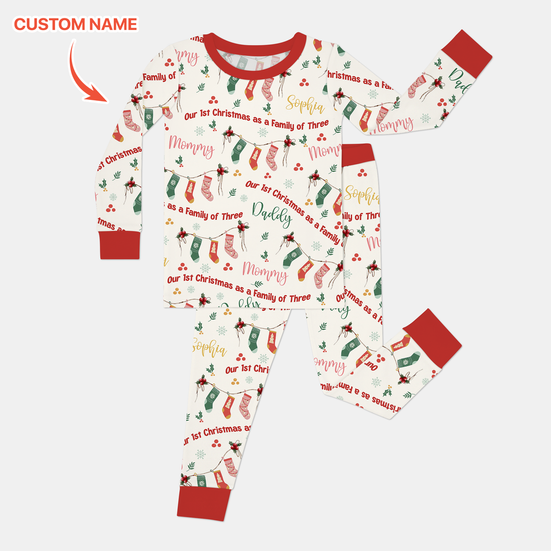 Custom Name Family Christmas Stockings Two Piece Long Sleeve Pajama Set