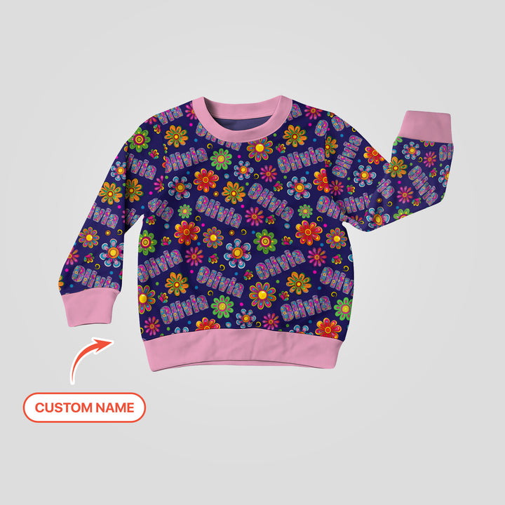 Custom Name Rainbow Hippie Flowers Crewneck Sweatshirt