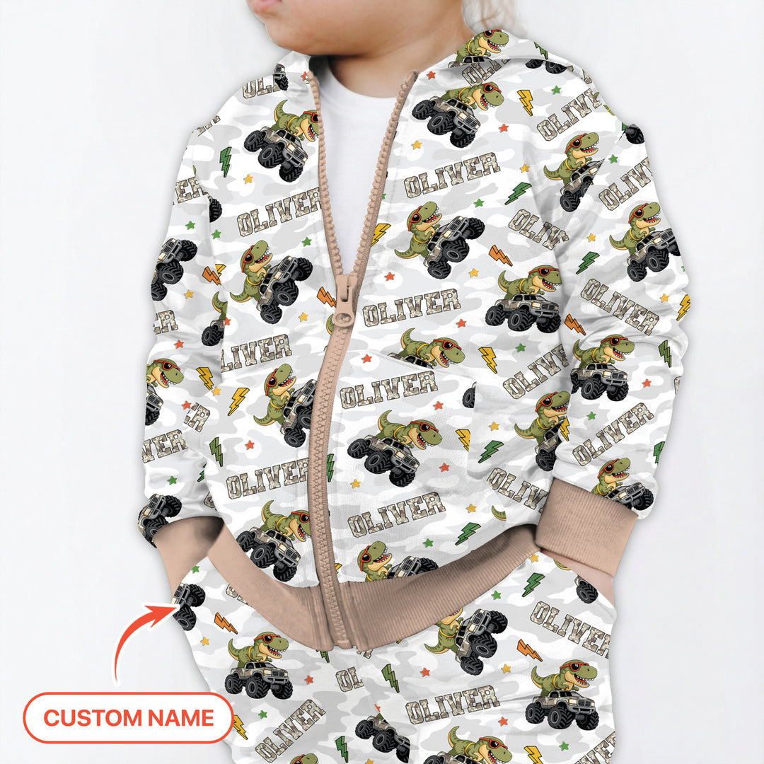Custom Name Camo Trucker Dino Zip Hoodie