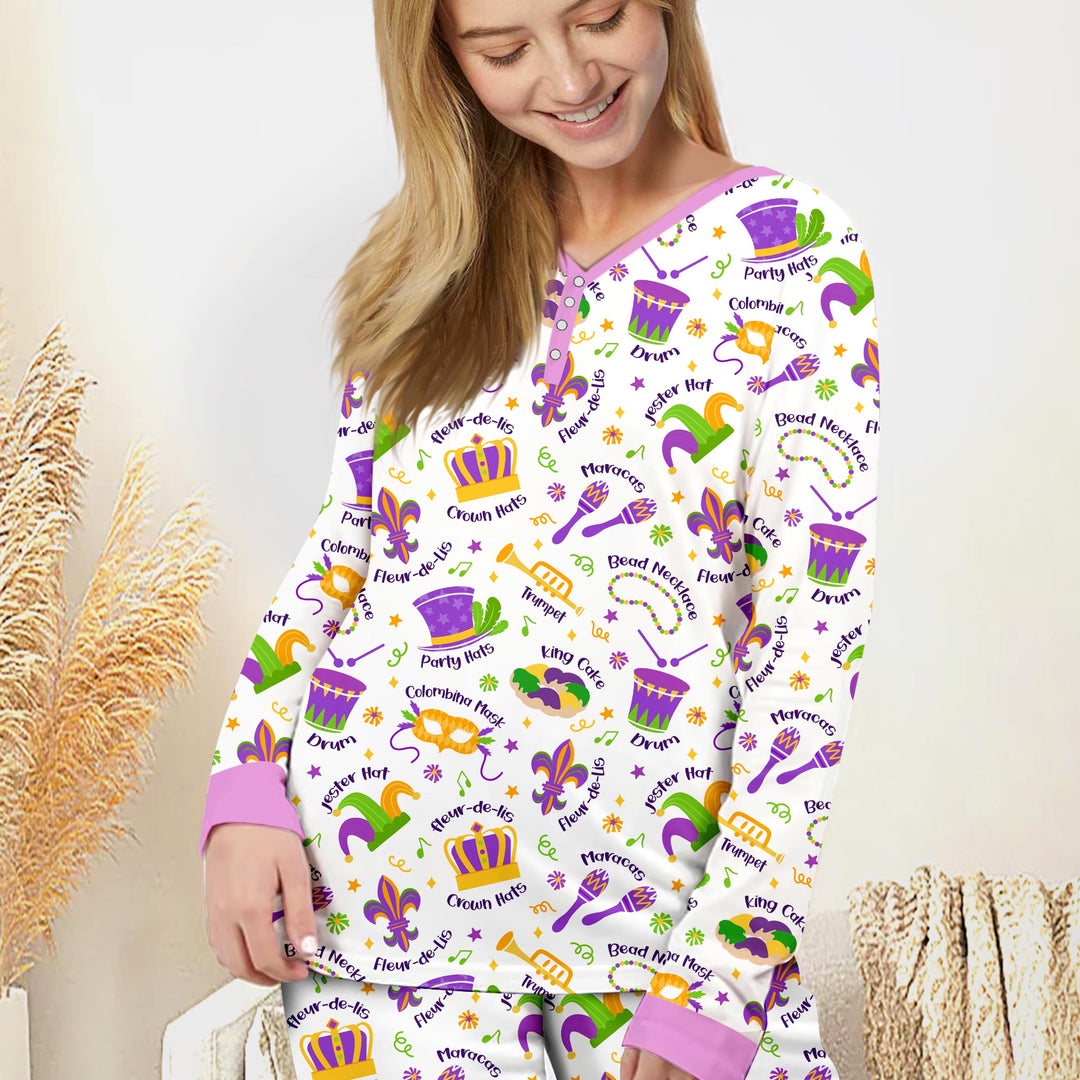 Mardi Gras Family Matching Custom Women Pajama Set
