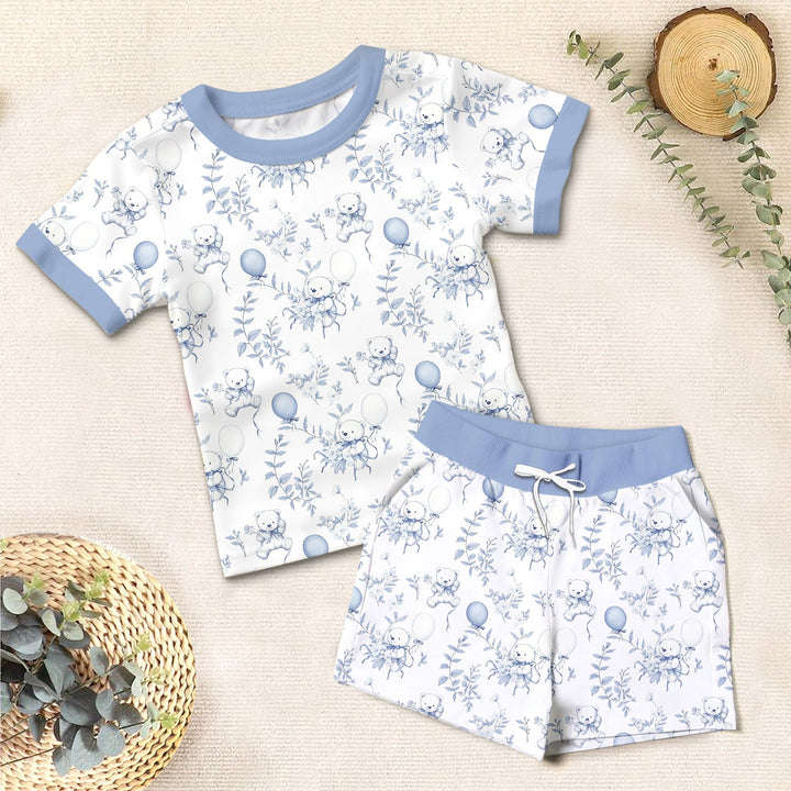 Blue Bear Toile de jouy Two Piece Short Sleeve Shorts Pajama Set
