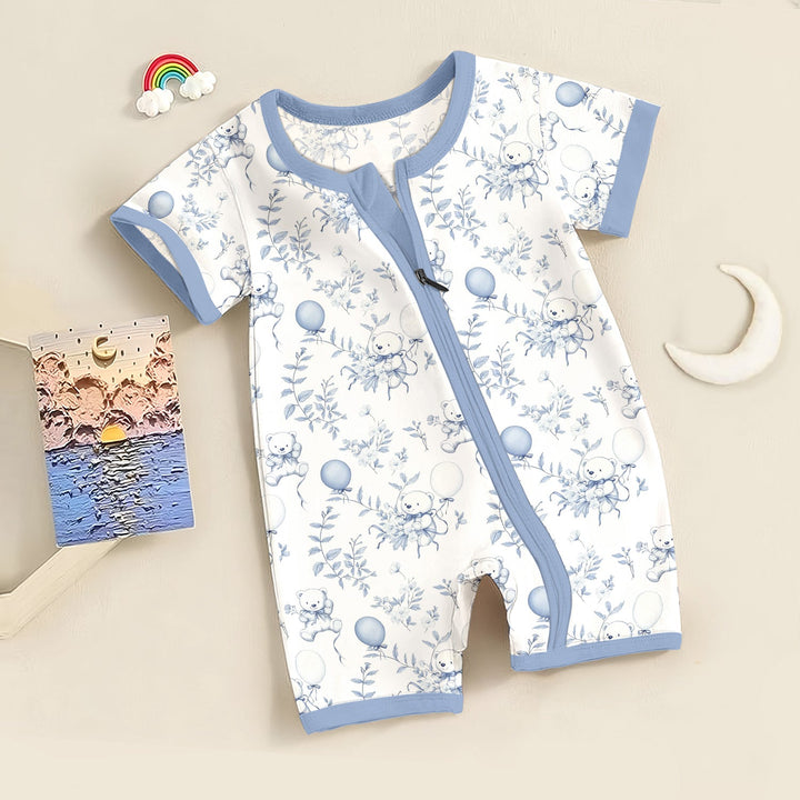 Blue Bear Toile de jouy Shorty Zippered Romper