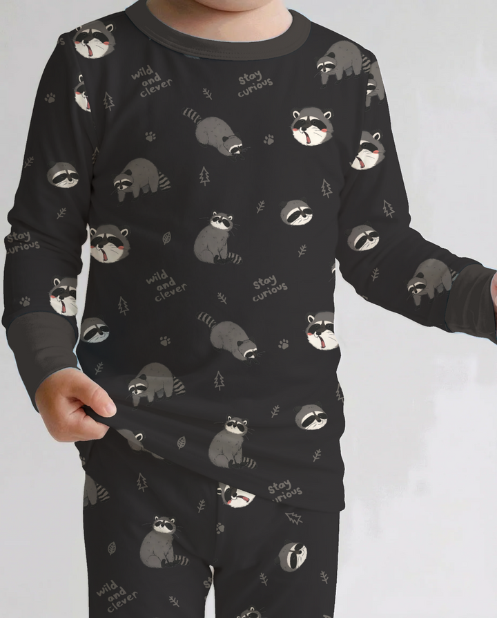 Wild And Clever Raccoons Bamboo Two Piece Long Sleeve Pajama Set
