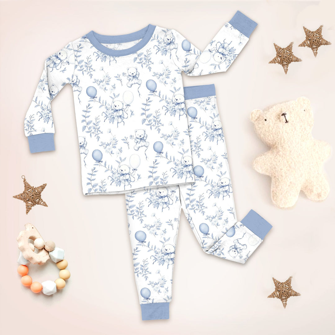 Blue Bear Toile de jouy Two Piece Long Sleeve Pajama Set