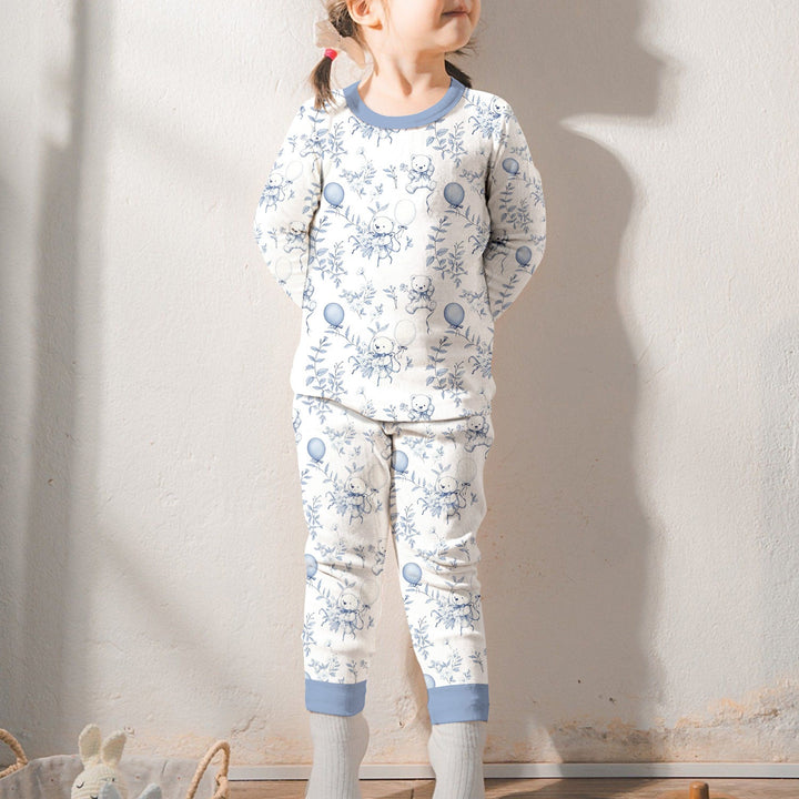 Blue Bear Toile de jouy Two Piece Long Sleeve Pajama Set