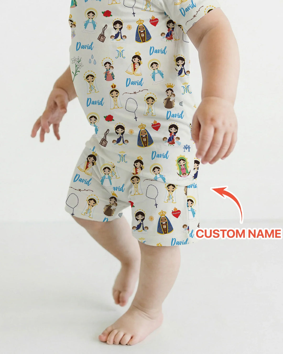 Pijama de dos piezas de bambú de manga corta y pantalón corto con nombre personalizado de la Virgen María