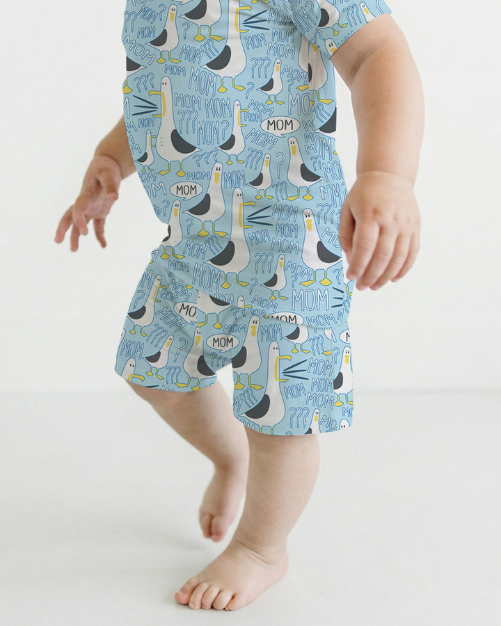 Funny Seagull MOM Two Piece Short Sleeve Shorts Pajama Set