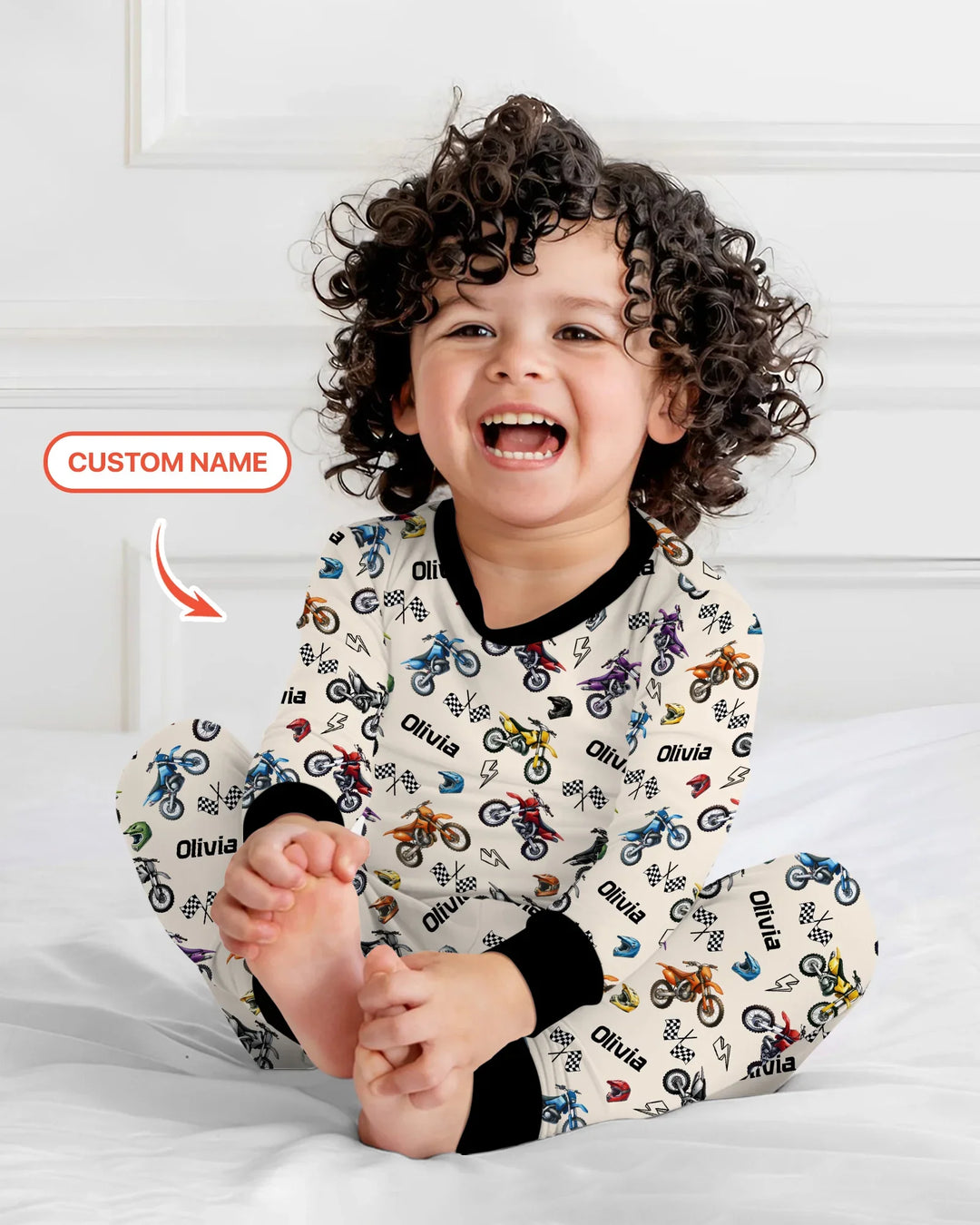 Custom Name Little Dirt Bike Rider Bamboo Two Piece Long Sleeve Pajama Set