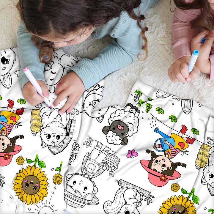 Colorable Farm Animals Bamboo Pajama Set for Kids