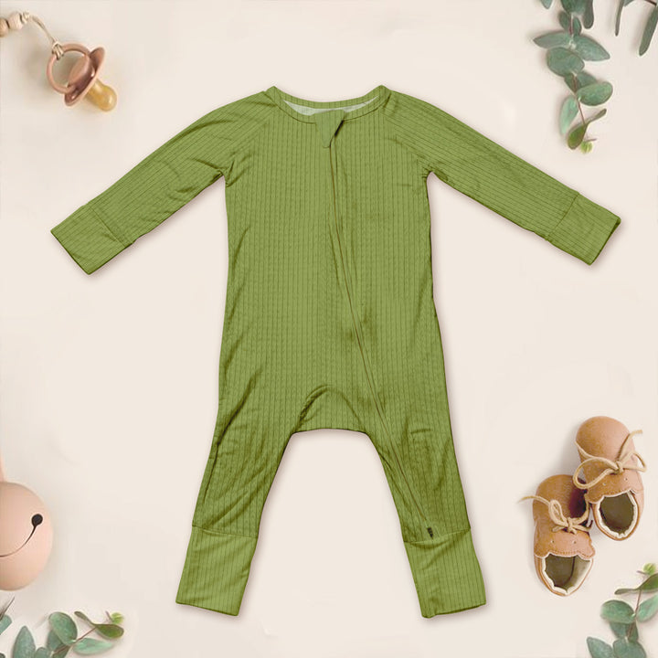 Olive Green Ribbed Bamboo Baby Clothing – Soft and Timeless