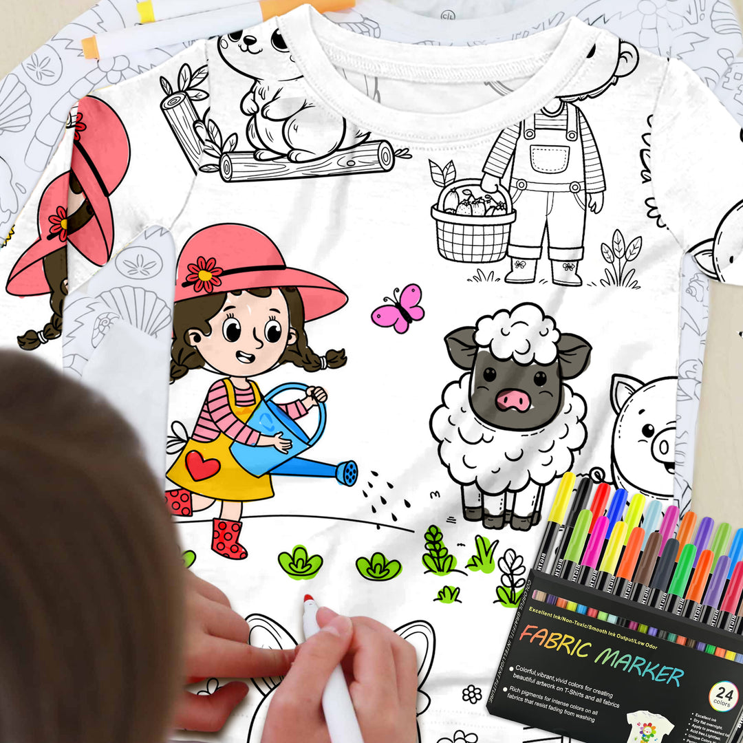 Colorable Farm Animals Bamboo Pajama Set for Kids