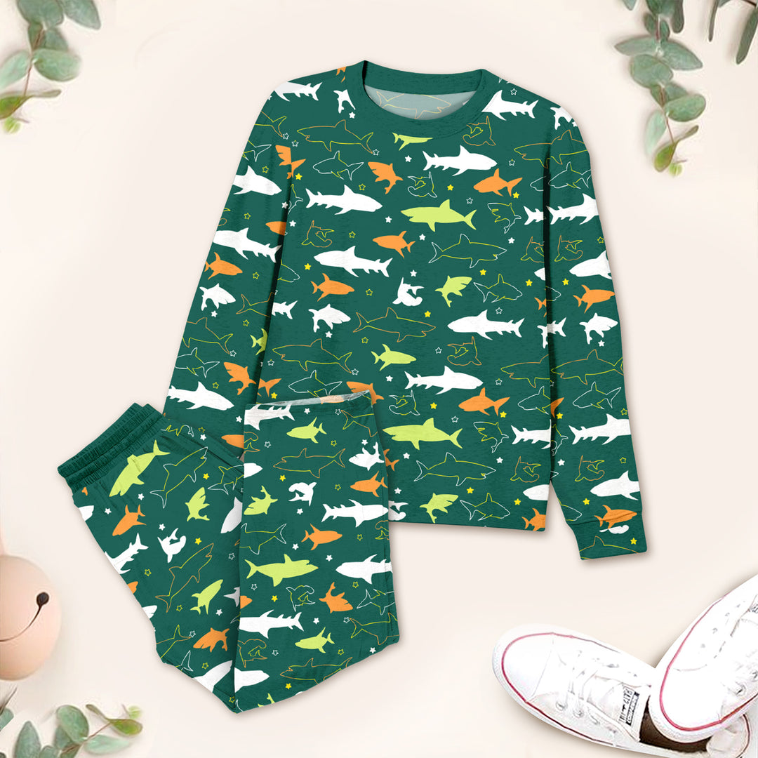 Bamboo Dark Green Sharks Outfit for Kids – Playful and Comfortable