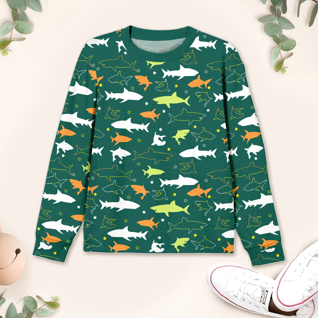 Bamboo Dark Green Sharks Outfit for Kids – Playful and Comfortable