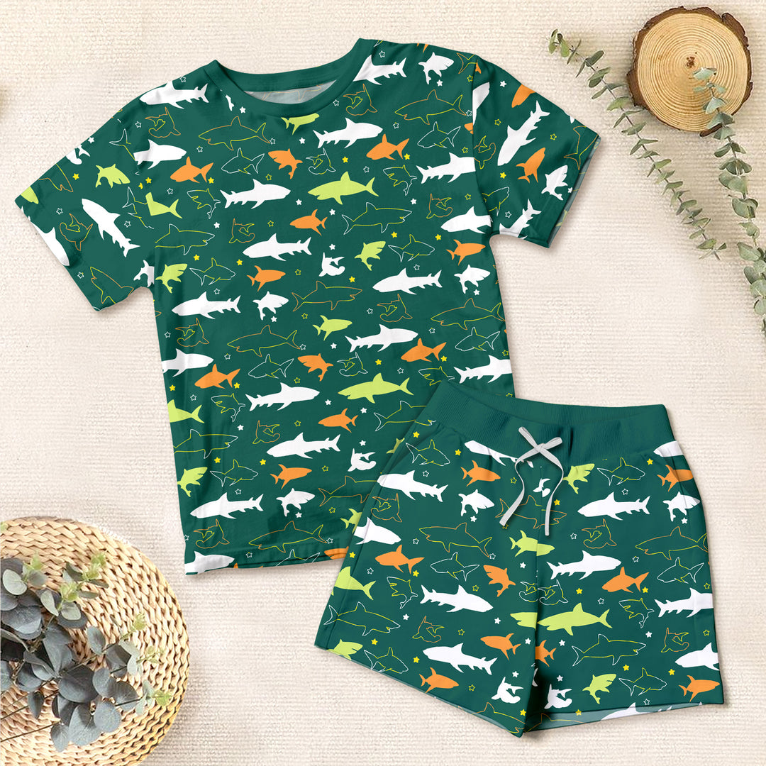 Bamboo Dark Green Sharks Outfit for Kids – Playful and Comfortable