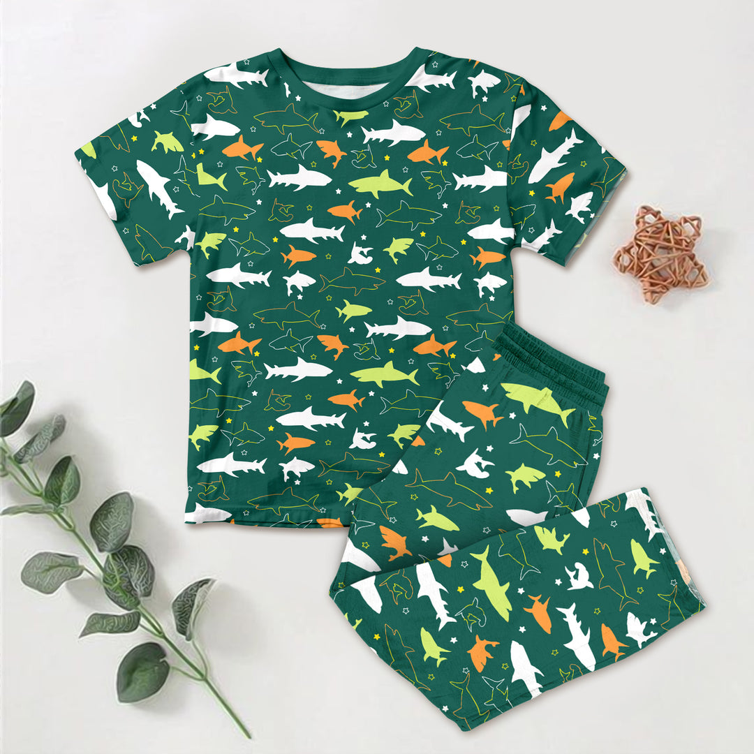 Bamboo Dark Green Sharks Outfit for Kids – Playful and Comfortable