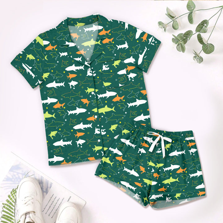 Bamboo Dark Green Sharks Outfit for Kids – Playful and Comfortable