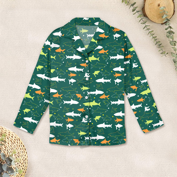 Bamboo Dark Green Sharks Outfit for Kids – Playful and Comfortable