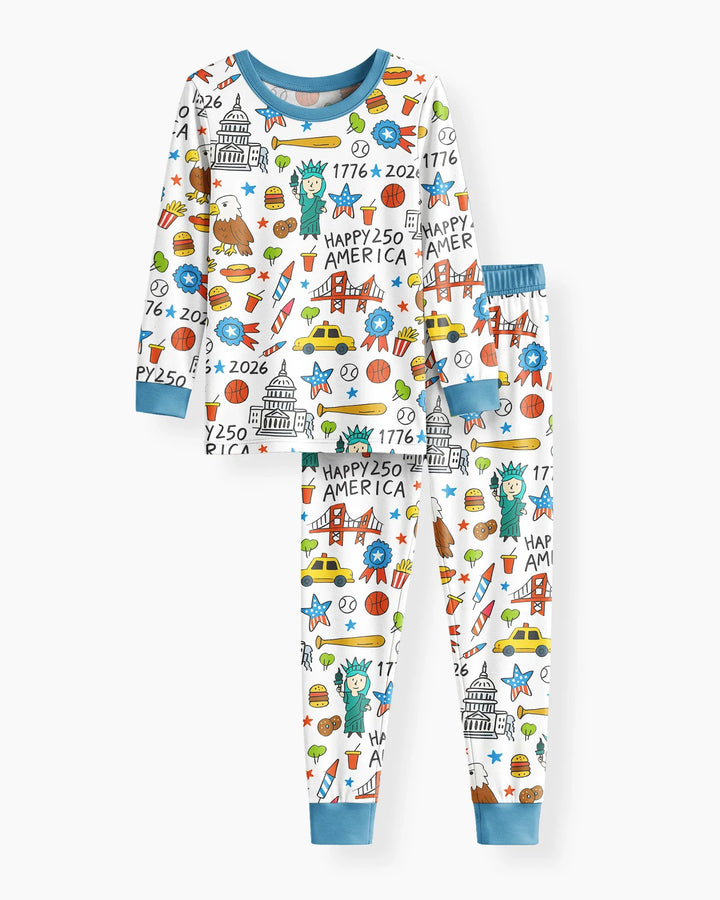Happy 250 America 7626 Bamboo Two Piece Long Sleeve Pajama Set