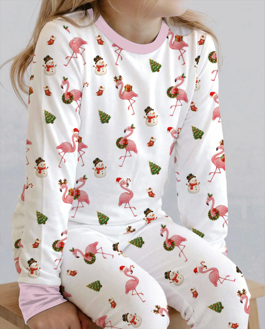 Flamingo Christmas Cheer Bamboo Two Piece Long Sleeve Pajama Set