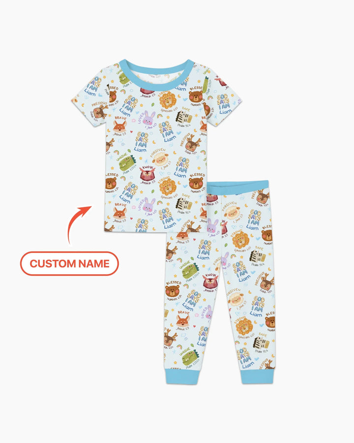 God Says I Am — Little Flock Custom Name Two Piece Short Sleeve Pajama Set