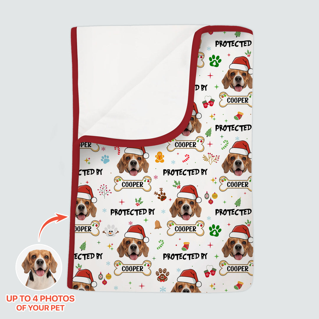 Custom Dog Photo "Protected By" Christmas Toddler Blanket