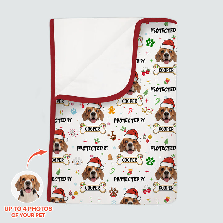 Custom Dog Photo "Protected By" Christmas Toddler Blanket