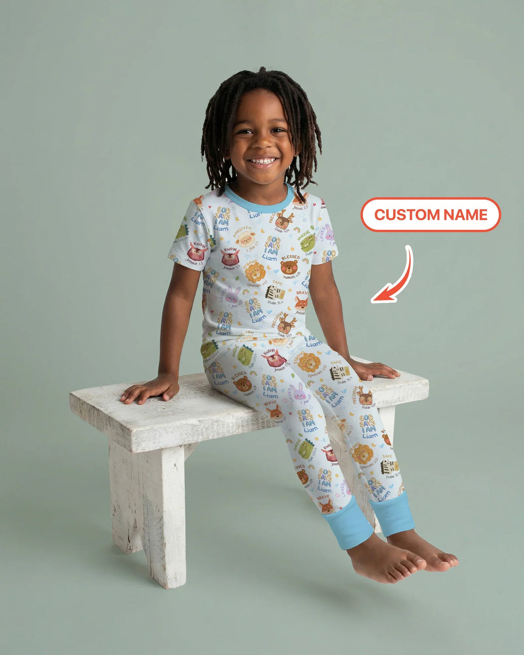 God Says I Am — Little Flock Custom Name Two Piece Short Sleeve Pajama Set