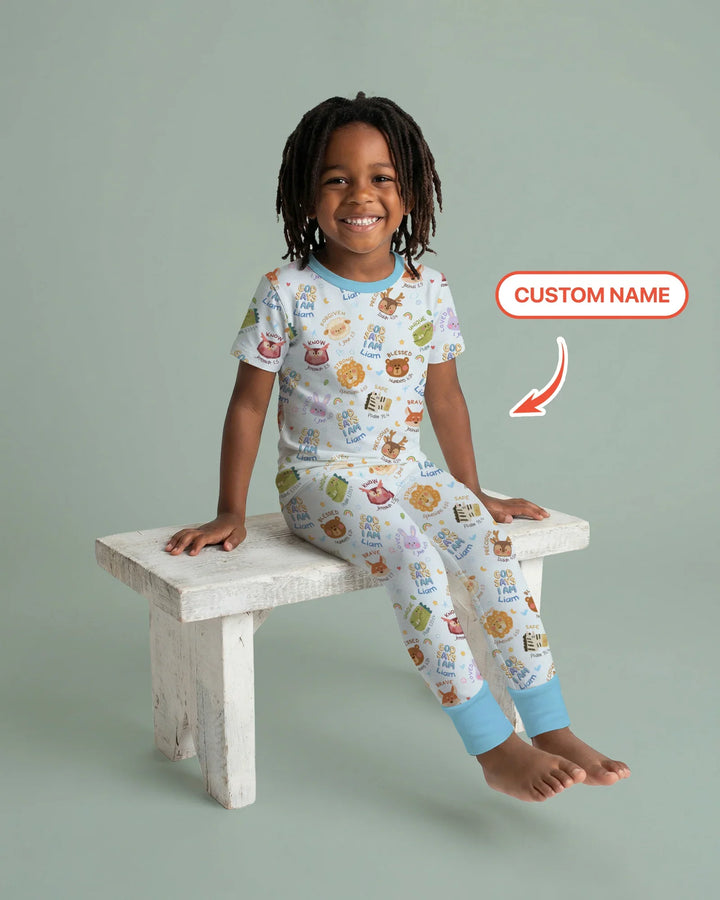 God Says I Am — Little Flock Custom Name Two Piece Short Sleeve Pajama Set