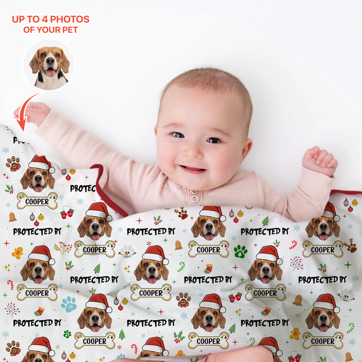 Custom Dog Photo "Protected By" Christmas Toddler Blanket