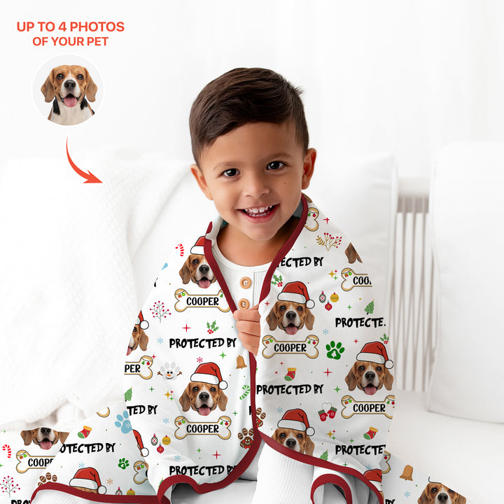Custom Dog Photo "Protected By" Christmas Toddler Blanket