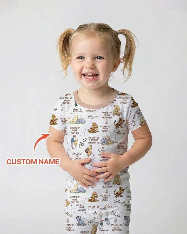 Custom Name God Says I Am Classic Bear Bamboo Two Piece Short Sleeve Pajama Set