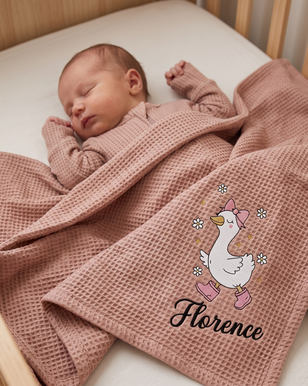 Personalized Dilly Dally Embroidered Waffle Ruffle Bamboo Blanket