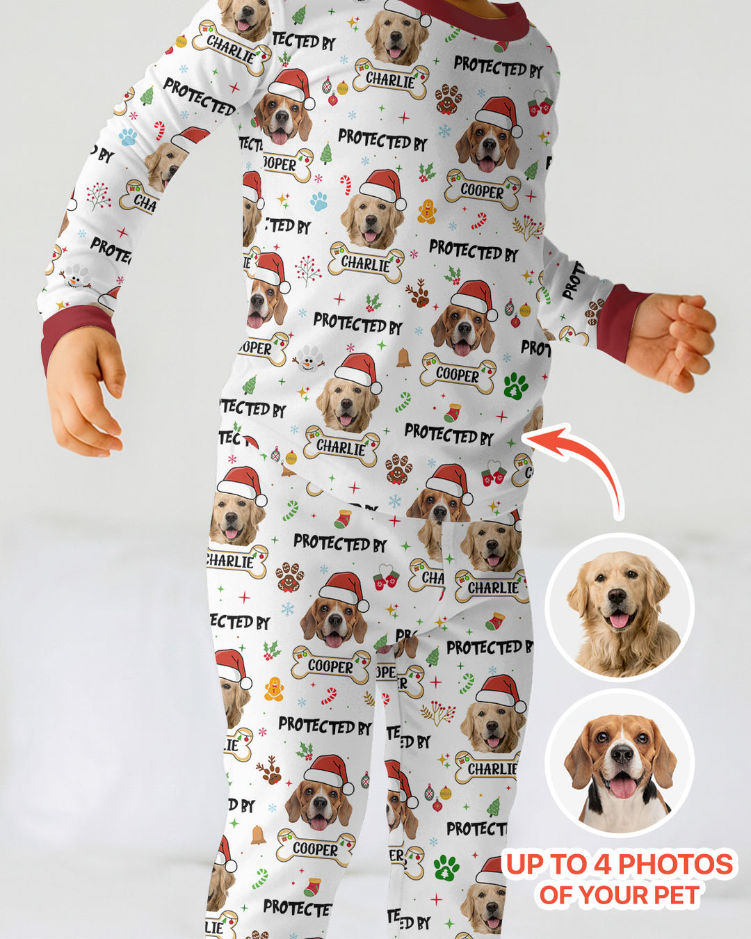 Custom Dog Photo "Protected By" Christmas Two Piece Long Sleeve Pajama Set