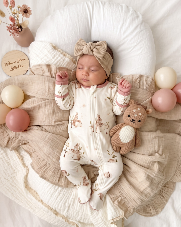 Vintage Garden Bunny Bamboo Zipper Footie