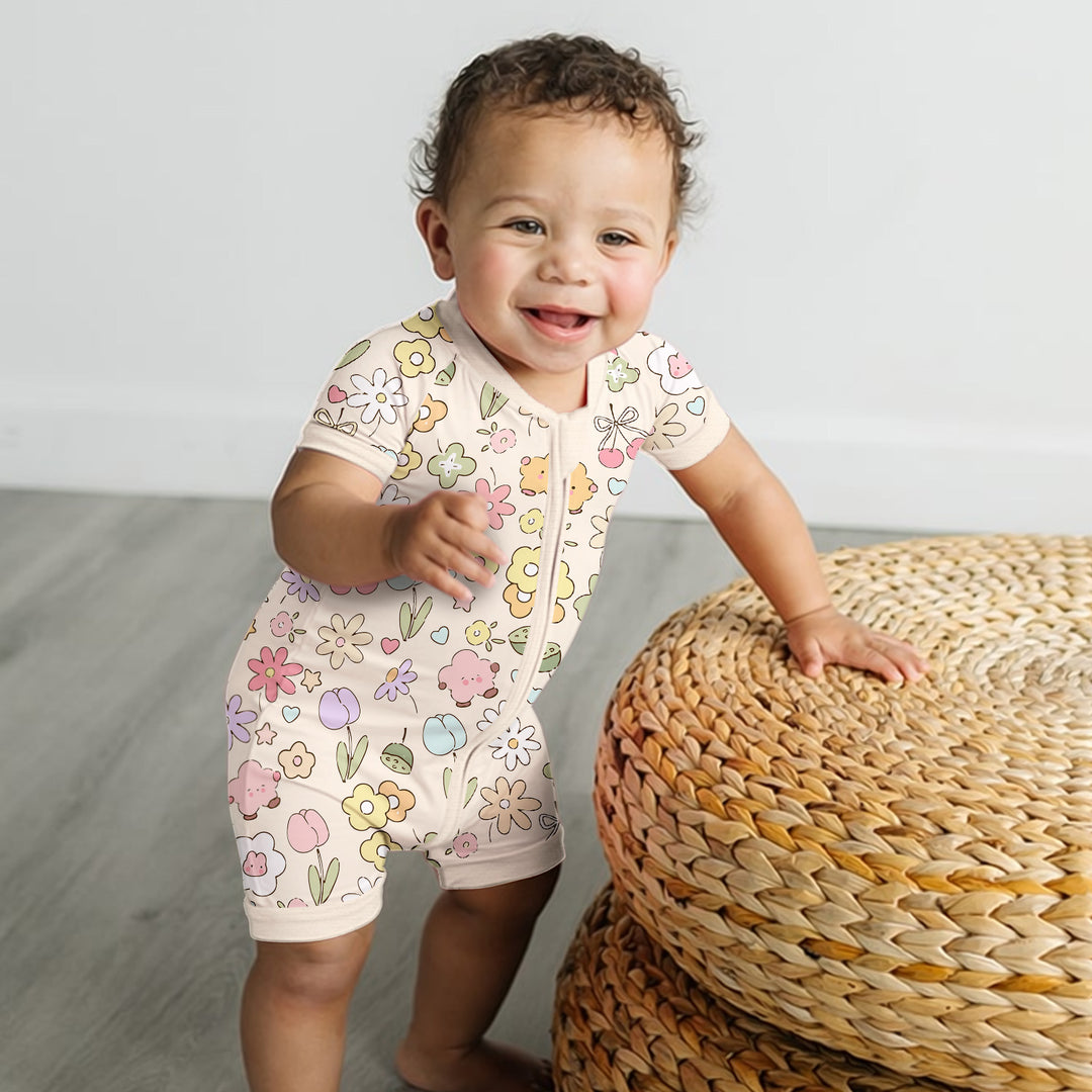 Whimsical Bloom Shorty Zippered Romper