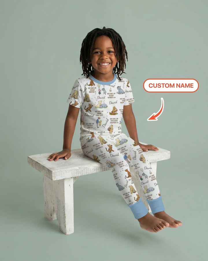 Custom Name God Says I Am Classic Bear Bamboo Two Piece Short Sleeve Pajama Set