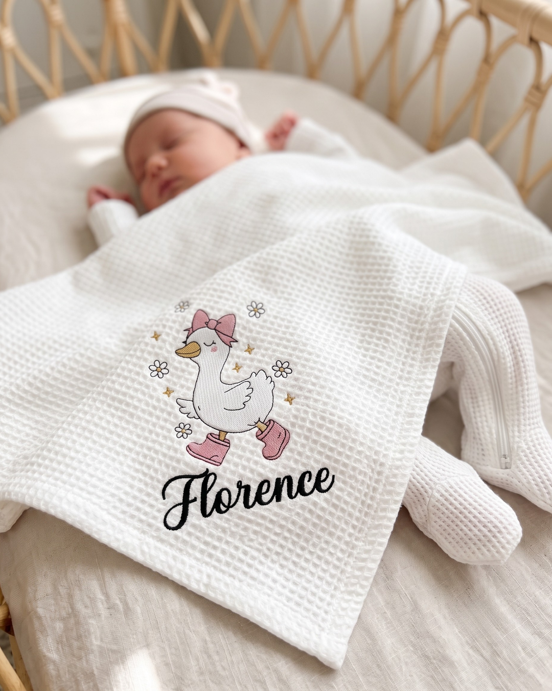 Personalized Dilly Dally Embroidered Waffle Ruffle Bamboo Blanket