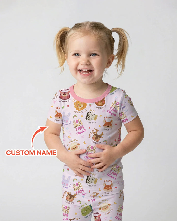 God Says I Am — Little Flock Custom Name Two Piece Short Sleeve Pajama Set