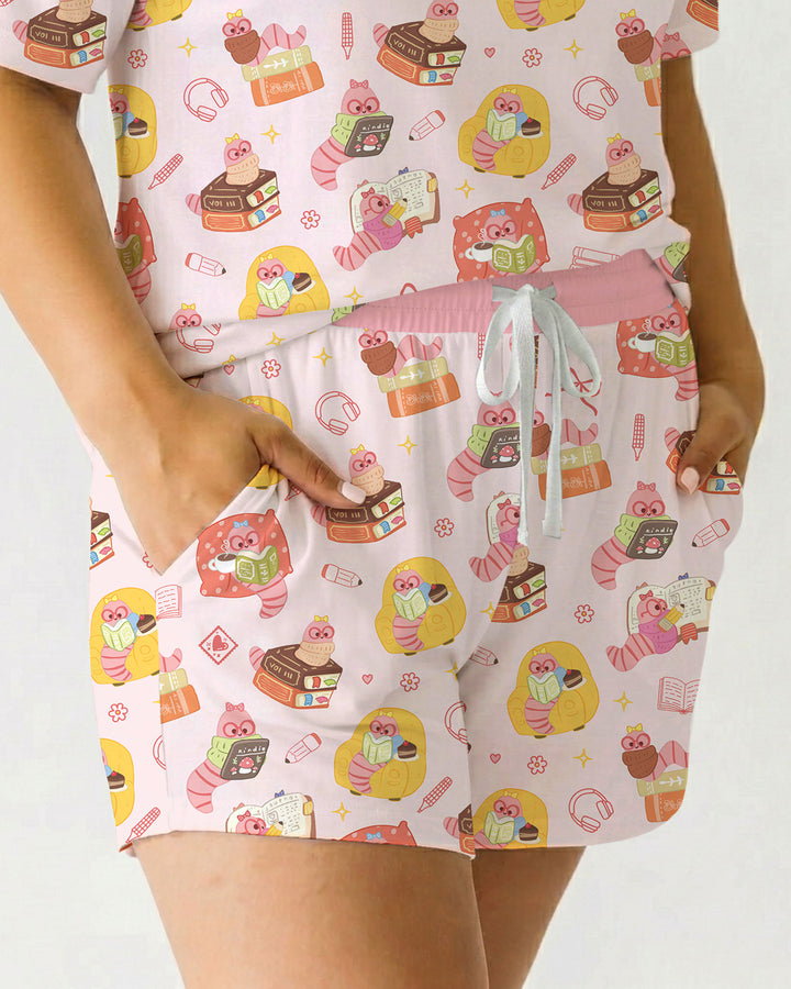 Little Book Worm Family Matching Bamboo Women Short Sleeve Short Pajama Set
