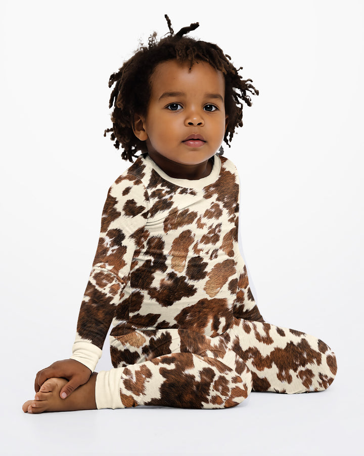 Trendy Cowhide Bamboo Two Piece Long Sleeve Pajama Set