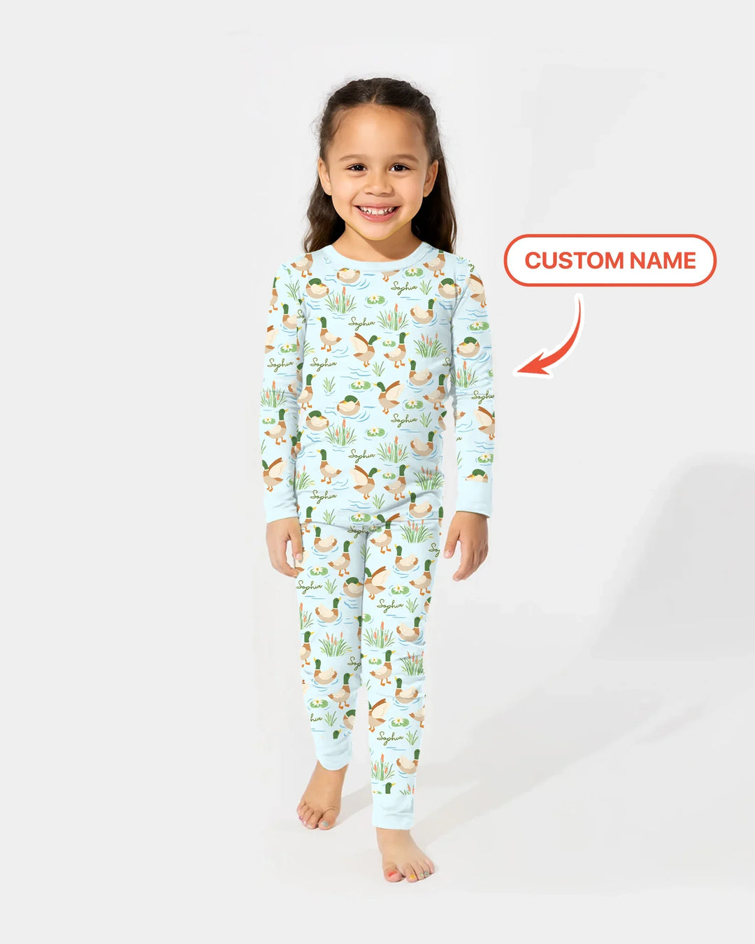 Personalized Mallard Duck Bamboo Two Piece Long Sleeve Pajama Set