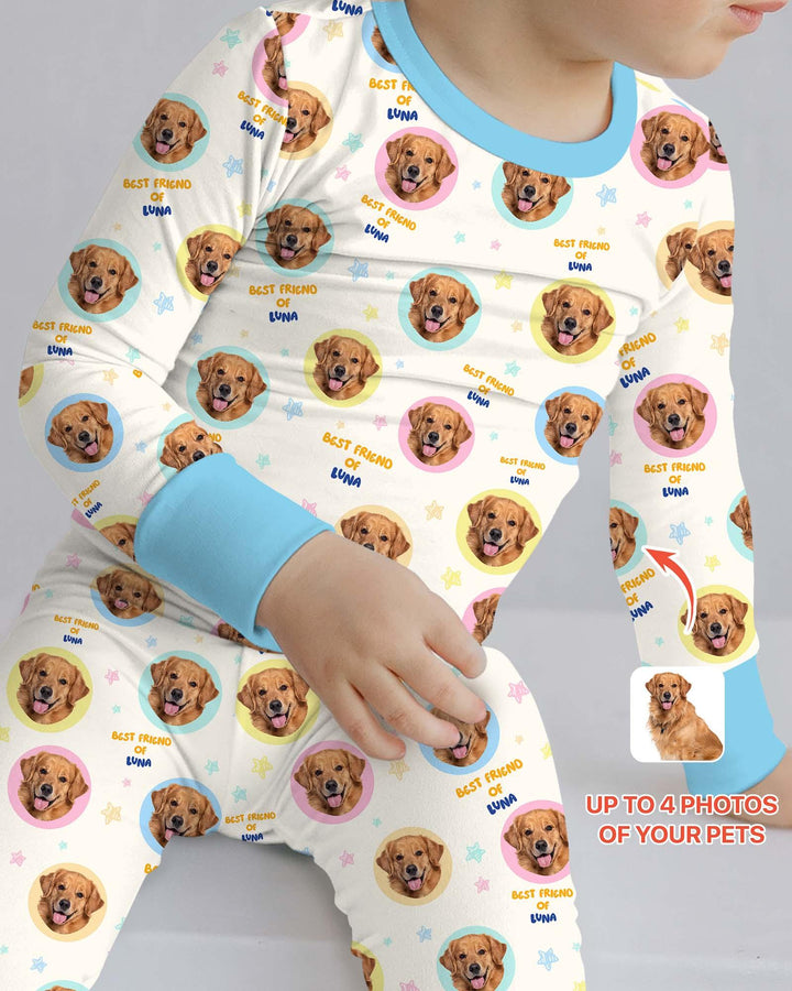 Best Friend Custom Name And Pet Photos Bamboo Two Piece Long Sleeve Pajama Set