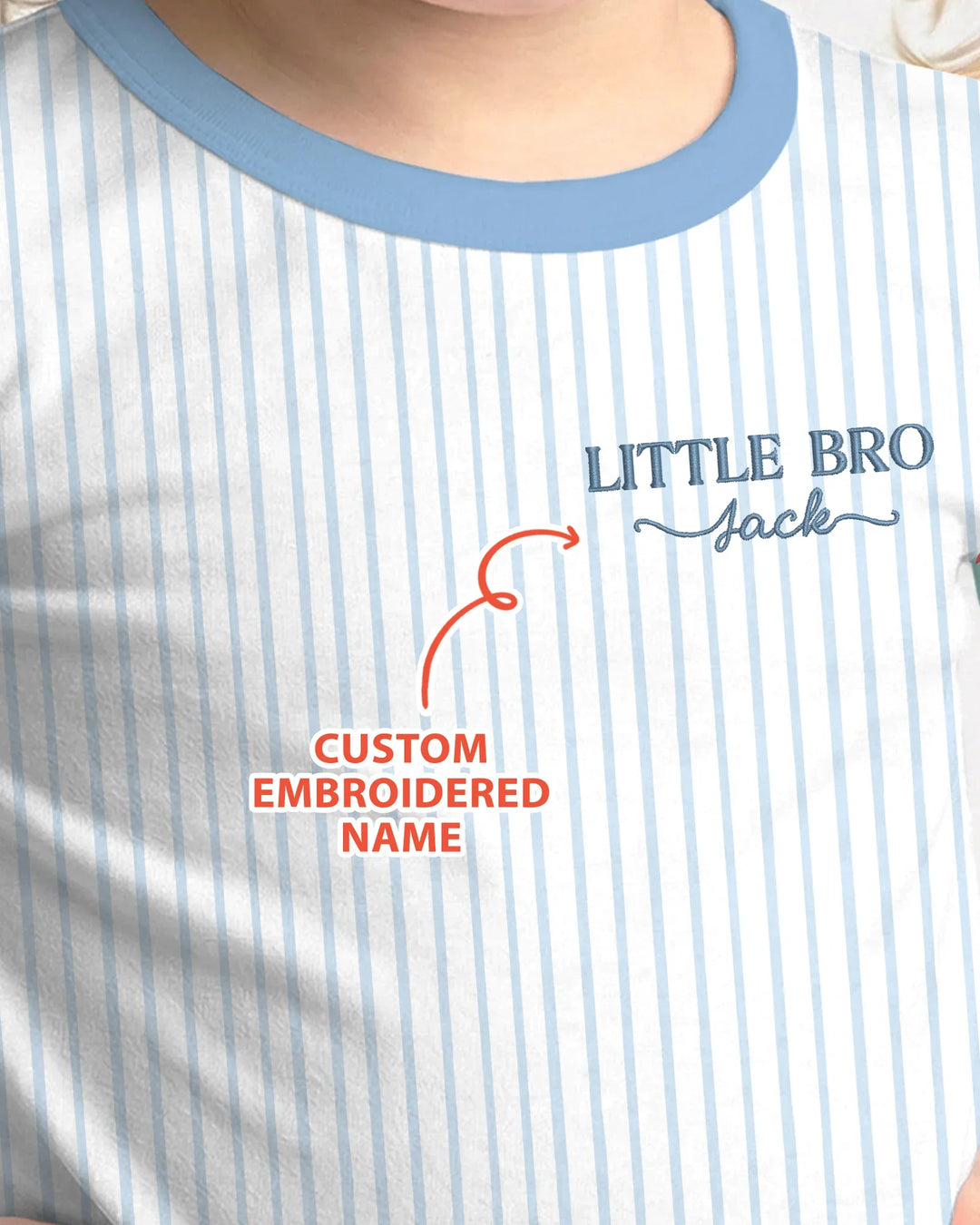 Conjunto de pijama de dos piezas de bambú de manga larga para hermanito con nombre bordado personalizado