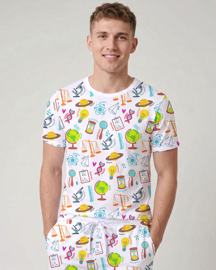 Tiny Scientist Explores The World  Bamboo Men Short Sleeve Short Pajama Set