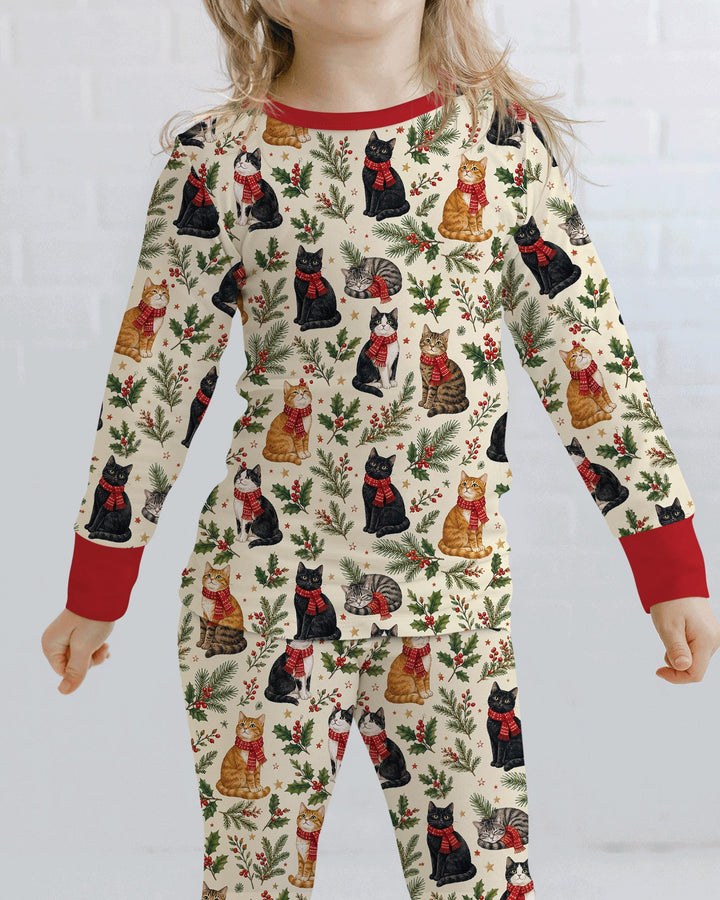 Christmas Cat Carolers Bamboo Two Piece Long Sleeve Pajama Set