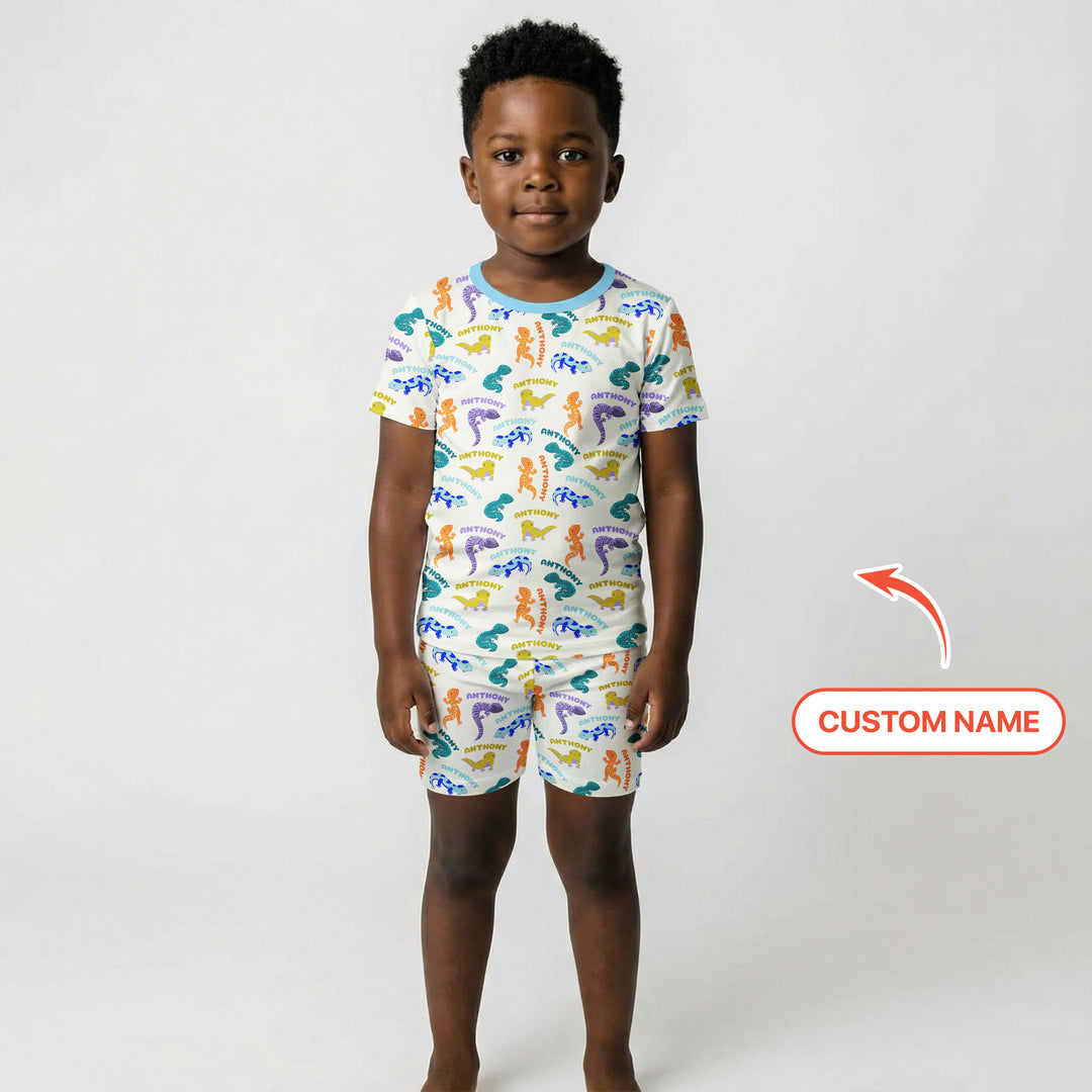 Custom Name Little Salamander Two Piece Short Sleeve Shorts Pajama Set