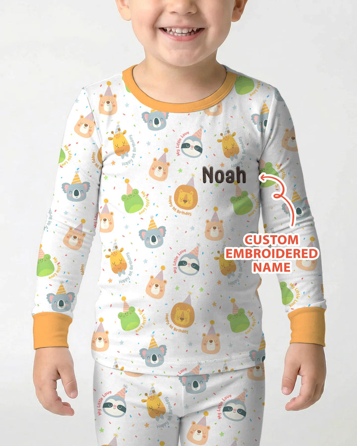 1st Birthday Personalized Embroidered Baby Bamboo Two Piece Long Sleeve Pajama Set